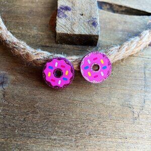 Small doughnut stud earrings pink sprinkles